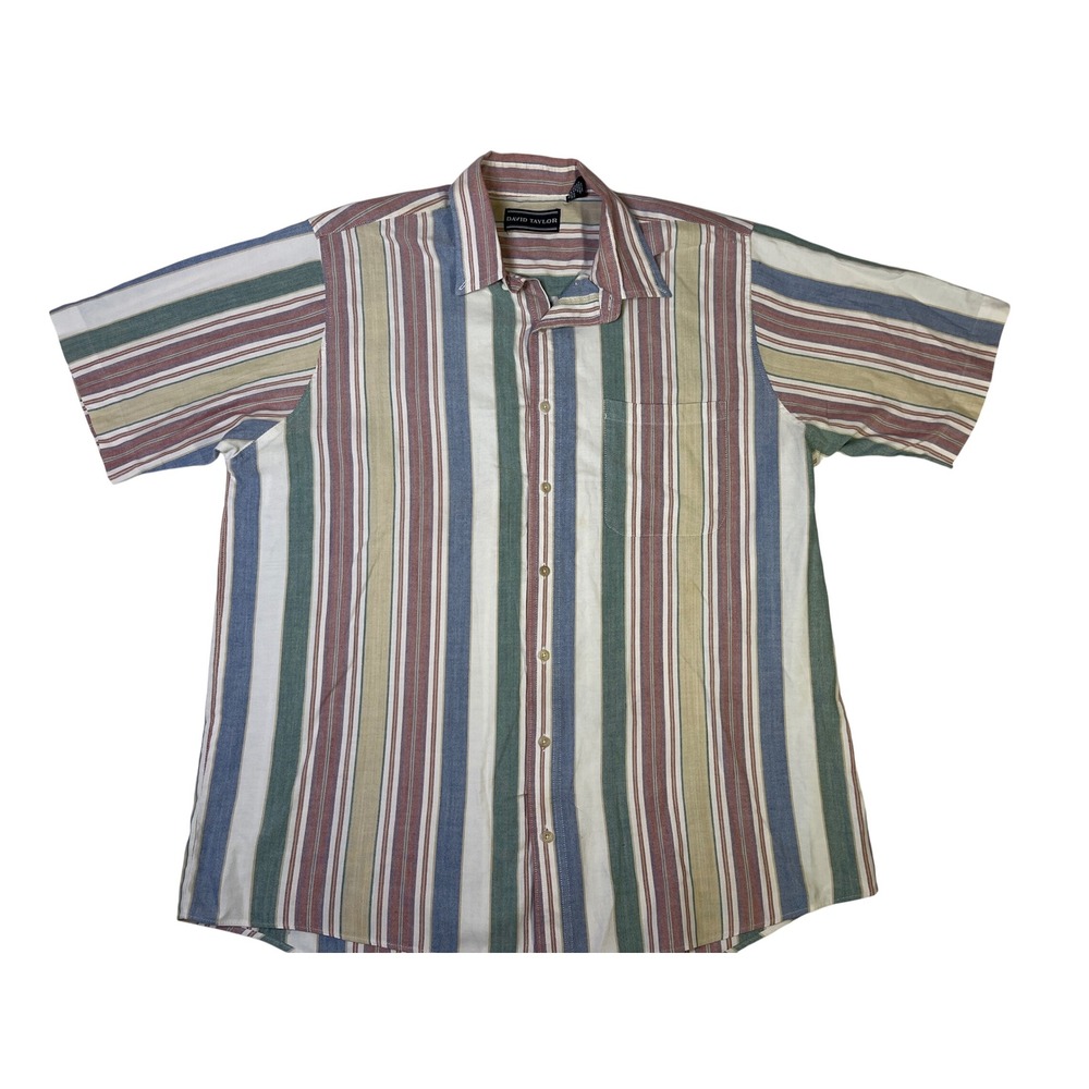 Vintage David Taylor XL Tall Short Sleeve Button Down Dad Core Shirt Striped